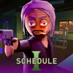 Digital cartoon character holding a gun with the text "Schedule 1" for legal or lawsuit-related content.